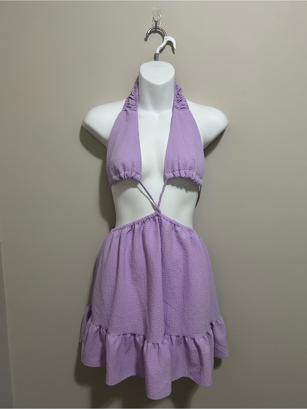 Lilac Textured Halter Mini Dress